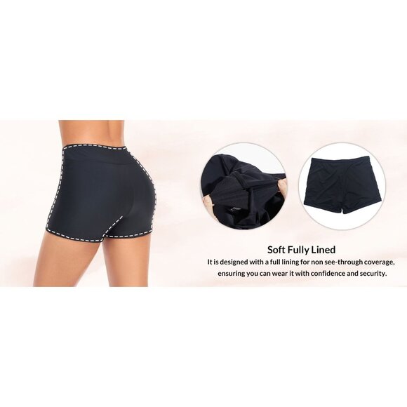 Yonique Blue Mid-Waist Swim Shorts Elastic Waist Tankini Bottoms Size Medium - Picture 3 of 7